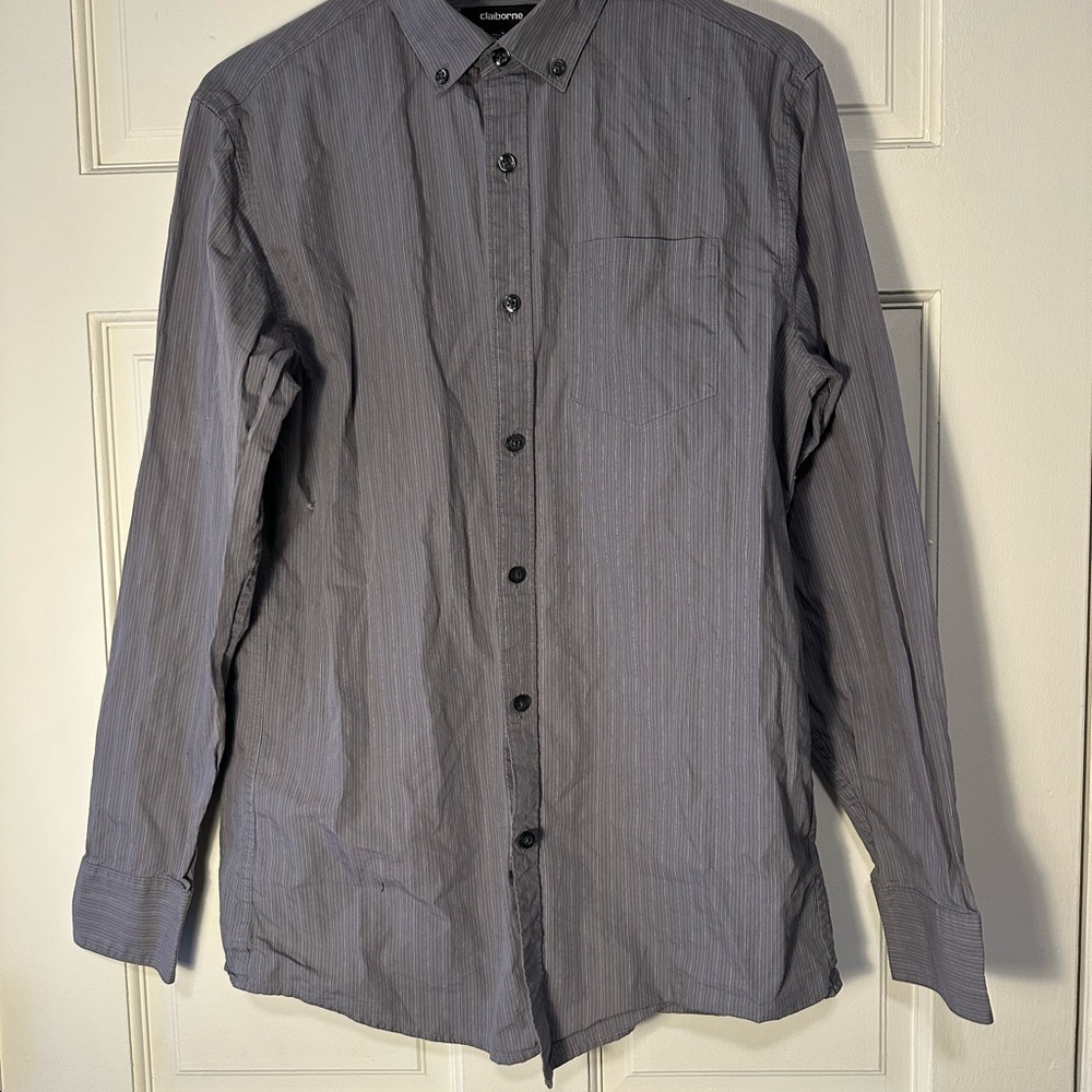 Club Room Gray Striped Button-Up Shirt